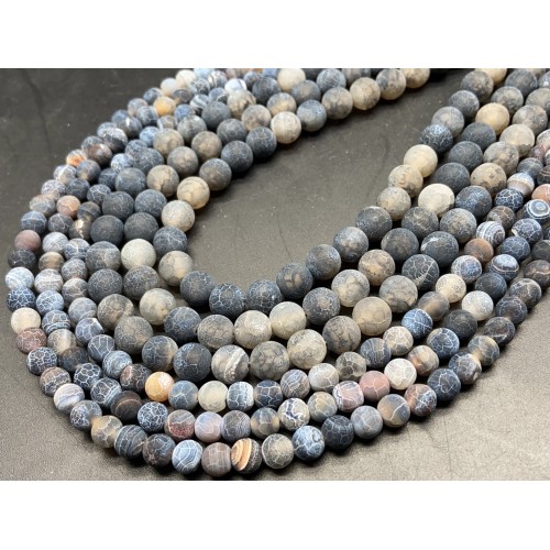 Каменные бусины, Африканский Агат, (Кракле), тонированный, серо-голубой, шарик гладкий, 6 мм, длина нити 38 см