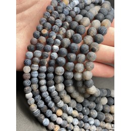 Каменные бусины, Африканский Агат, (Кракле), тонированный, серо-голубой, шарик гладкий, 6 мм, длина нити 38 см