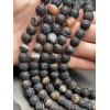 Каменные бусины, Африканский Агат, (Кракле), тонированный, черный, шарик гладкий, 10 мм, длина нити 38 см