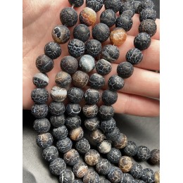 Каменные бусины, Африканский Агат, (Кракле), тонированный, черный, шарик гладкий, 10 мм, длина нити 38 см