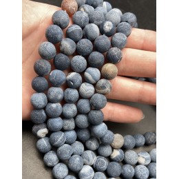 Каменные бусины, Африканский Агат, (Кракле), тонированный, голубой, шарик гладкий, 10 мм, длина нити 38 см