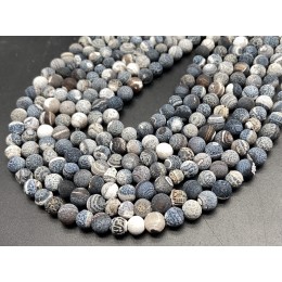 Каменные бусины, Африканский Агат, (Кракле), тонированный, серо-голубой, шарик гладкий, 6 мм, длина нити 38 см 14483