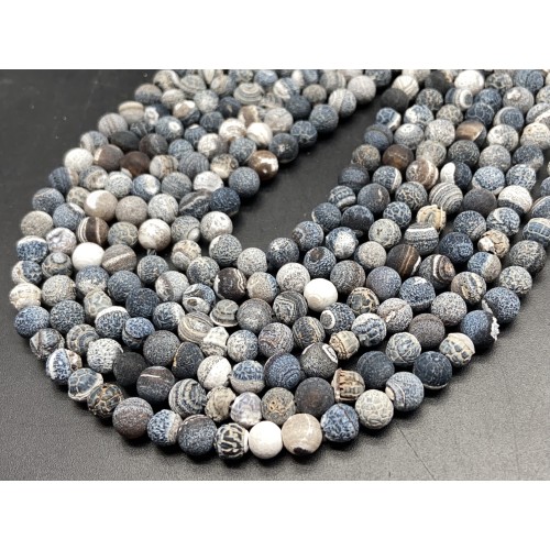 Каменные бусины, Африканский Агат, (Кракле), тонированный, серо-голубой, шарик гладкий, 6 мм, длина нити 38 см 14483