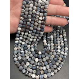 Каменные бусины, Африканский Агат, (Кракле), тонированный, серо-голубой, шарик гладкий, 6 мм, длина нити 38 см 14483