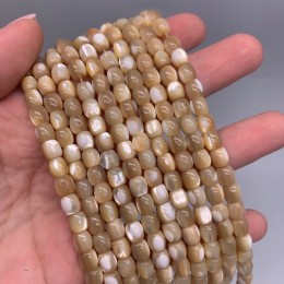 Каменные бусины, Перламутр бежевый, тонированный, бочонок, 6х6 мм, длина нити 38 см