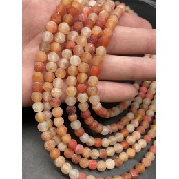 Каменные бусины, Африканский Агат, (Кракле), тонированный, оранжевый, шарик, гладкий, 6 мм, длина нити 38 см