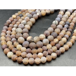 Каменные бусины, Африканский Агат, (Кракле), тонированный, коричневый, шарик, гладкий, 10 мм, длина нити 38 см