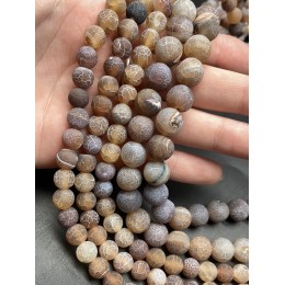 Каменные бусины, Африканский Агат, (Кракле), тонированный, коричневый, шарик, гладкий, 8 мм, длина нити 38 см