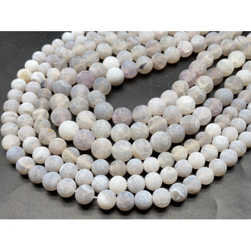 Каменные бусины, Африканский Агат, (Кракле), тонированный, светло-серый, шарик, гладкий, 10 мм, длина нити 38 см