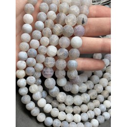 Каменные бусины, Африканский Агат, (Кракле), тонированный, светло-серый, шарик, гладкий, 8 мм, длина нити 38 см