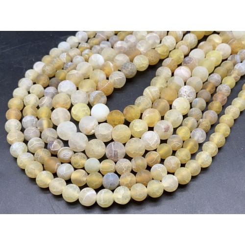 Каменные бусины, Африканский Агат, (Кракле), тонированный, бежево-желтый, шарик гладкий, 10 мм, нить 38 см
