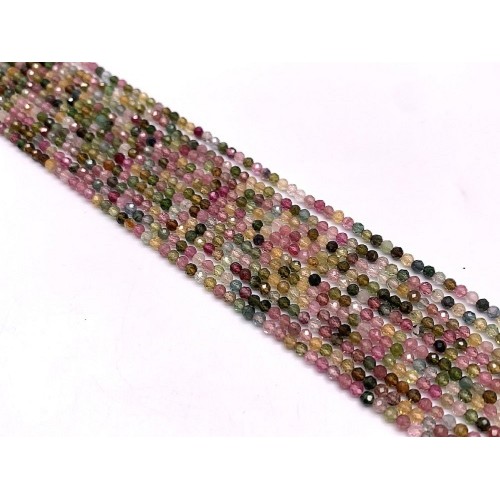 Каменные бусины, Турмалин, люкс, шарик огранка, 2,4 мм, длина нити 38 см