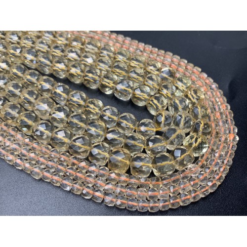 Каменные бусины, Цитрин, кубик, в ювелирной огранке, 8х8 мм, длина нити 19 см