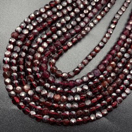 Каменные бусины, Гранат, люкс, кубик, в ювелирной огранке, 4х4 мм, длина нити 38 см