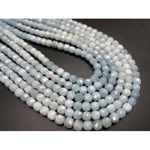 Каменные бусины, Аквамарин, Голубой Берилл, кубик, огранка, 6х6 мм, длина нити 38 см