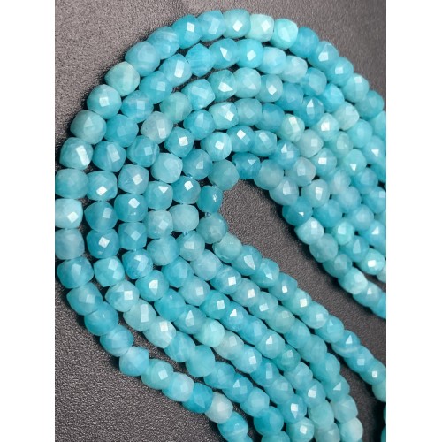 Каменные бусины, Амазонит, кубик огранка, 7,5х7,5 мм, длина нити 19 см