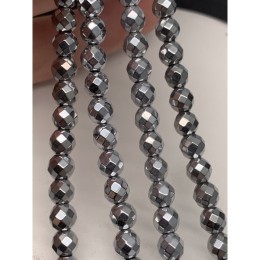 Каменные бусины, Гематит синтетический, серебро, шарик огранка, размер 6 мм, нить 38 см