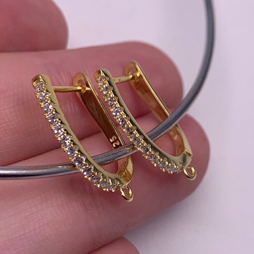 Швензы с фианитами, родированное серебро 925 пробы, с позолотой, 18х2 мм, цена за пару