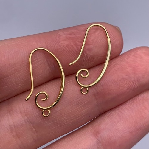 Швензы, Крючок, родированное серебро 925 пробы, с позолотой, 19х1,3 мм, цена за пару