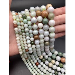 Каменные бусины, Нефрит Микс, шарик гладкий, 10 мм, длина нити 38 см