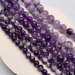 Каменные бусины, Аметист с полосками, 6 мм, шарик гладкий, длина нити 38 см
