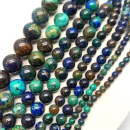 Каменные бусины, Азурит (Азурмалахит), люкс шарик гладкий, 4 мм, нить 38 см