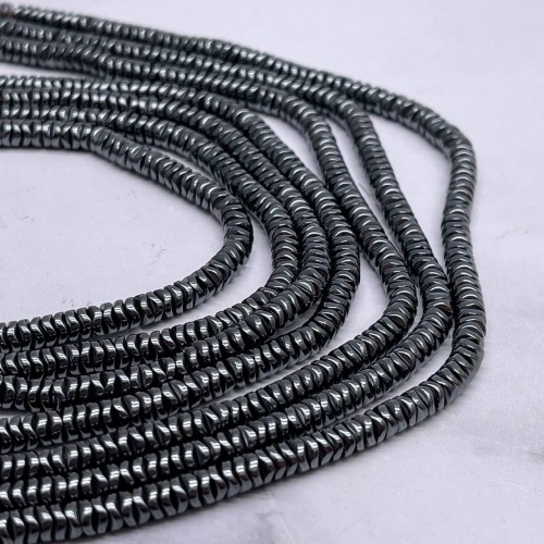 Каменные бусины, Гематит синтетический, круг, темное серебро, размер 4х1 мм, нить 38 см