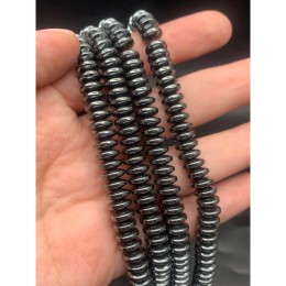 Каменные бусины, Гематит синтетический, темное серебро, диск, размер 8х3 мм, нить 38 см