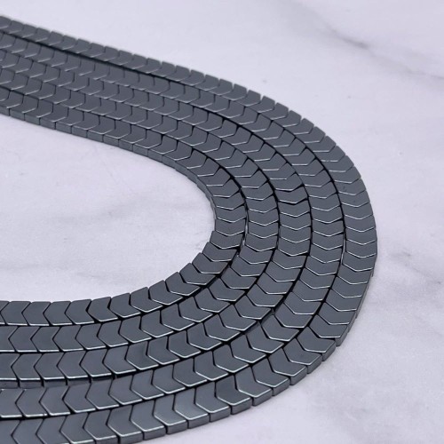 Каменные бусины, Гематит синтетический, темное серебро, размер 6х3 мм, нить 38 см