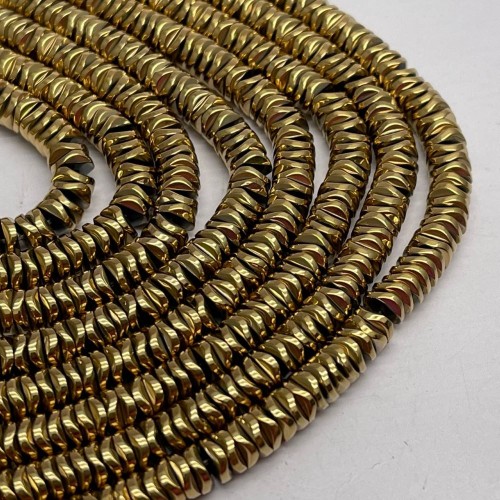 Каменные бусины, Гематит синтетический, круг, золото, размер 6х1 мм, нить 38 см