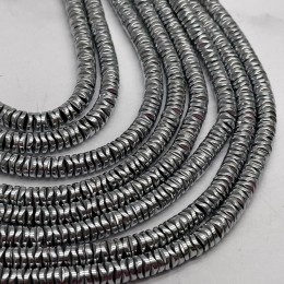 Каменные бусины, Гематит синтетический, круг, серебро, размер 6х1 мм, нить 38 см