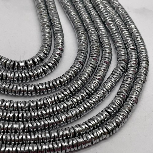 Каменные бусины, Гематит синтетический, круг, серебро, размер 6х1 мм, нить 38 см