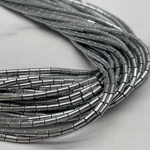 Каменные бусины, Гематит синтетический, серебро, трубочки, размер 4х2 мм, нить 38 см