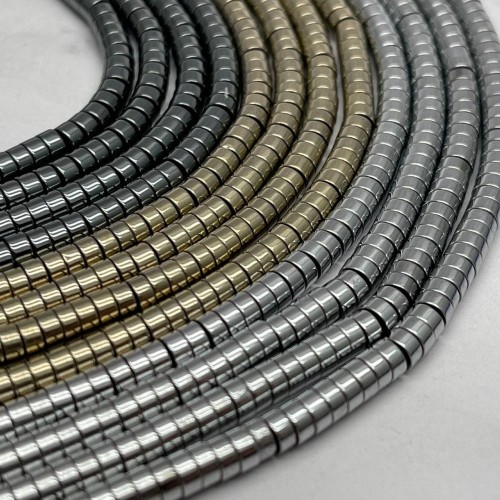 Каменные бусины, Гематит синтетический, темное серебро, шайба, размер 4х2 мм, нить 38 см