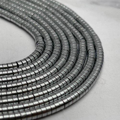 Каменные бусины, Гематит синтетический, серебро, шайба, размер 4х2 мм, нить 38 см