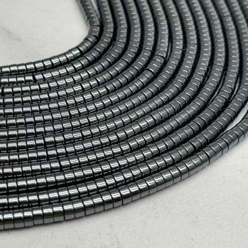 Каменные бусины, Гематит синтетический, темное серебро, шайба, размер 4х2 мм, нить 38 см