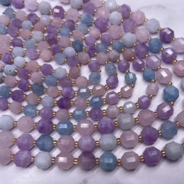 Каменные бусины, Микс кварцев, тонированный, ювелирная огранка, 10х9 мм, длина нити 38 см