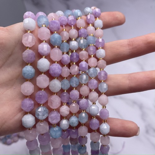 Каменные бусины, Микс кварцев, тонированный, ювелирная огранка, 10х9 мм, длина нити 38 см