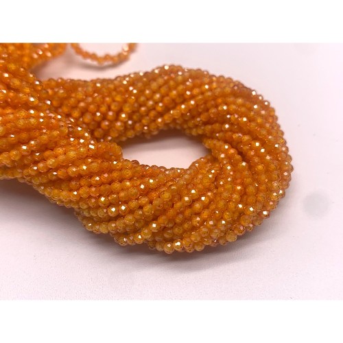 Каменные бусины, Цирконий кубический, (т.н. Циркон), светло-оранжевый кристалл, шарик огранка, 2 мм, длина нити 38 см