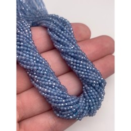 Каменные бусины, Цирконий кубический, (т.н. Циркон), голубой кристалл, шарик огранка, 2 мм, длина нити 38 см
