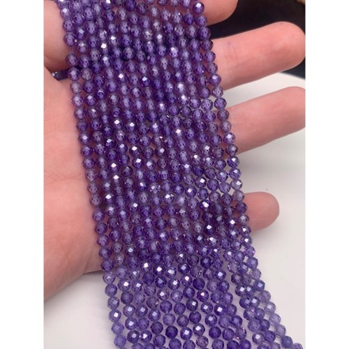 Каменные бусины, Цирконий кубический, (т.н. Циркон), фиолетовый кристалл, шарик огранка, 4 мм, длина нити 38 см