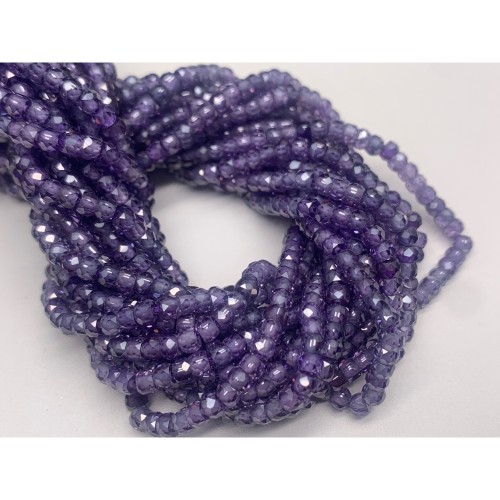 Каменные бусины, Цирконий кубический, (т.н. Циркон), лавандовый кристалл, рондель, огранка, 3х2 мм, длина нити 38 см