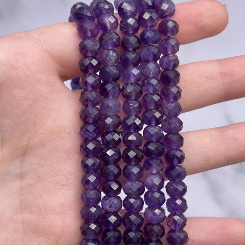 Каменные бусины, Аметист, люкс, огранка, рондель, 8х6 мм, длина нити 38 см