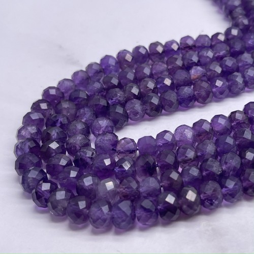 Каменные бусины, Аметист, люкс, огранка, рондель, 8х6 мм, длина нити 38 см