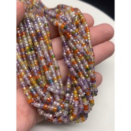 Каменные бусины, Цирконий кубический, (т.н. Циркон), микс кристалл, рондель, огранка, 3х2 мм, длина нити 38 см