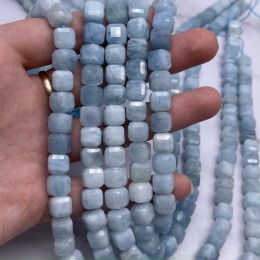 Каменные бусины, Аквамарин, Голубой Берилл, люкс, кубик, зеркальная огранка, 9х9 мм, длина нити 38 см