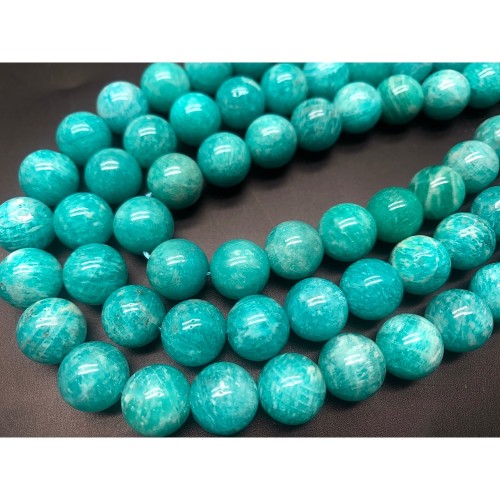 Каменные бусины, Амазонит, люкс, шарик гладкий, 12 мм, длина нити 38 см
