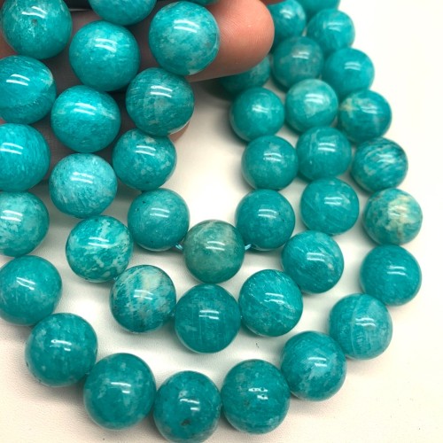 Каменные бусины, Амазонит, люкс, шарик гладкий, 12 мм, длина нити 38 см
