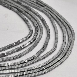 Каменные бусины, Гематит синтетический, квадрат, серебро, матовый, размер 2х1 мм, нить 38 см