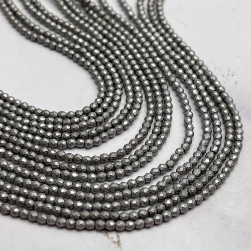 Каменные бусины, Гематит синтетический, серебро, матовый, шарик огранка, размер 2 мм, нить 38 см